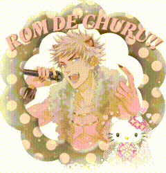 a picture of a man singing into a microphone with the words rom de churubu