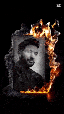 a picture of a man is surrounded by flames and the word capcut is on the bottom