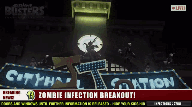a screen shows a zombie infection breakout