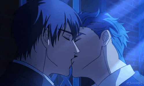 a drawing of a man kissing another man with a watermark that says ' furryx2014 ' on the bottom right