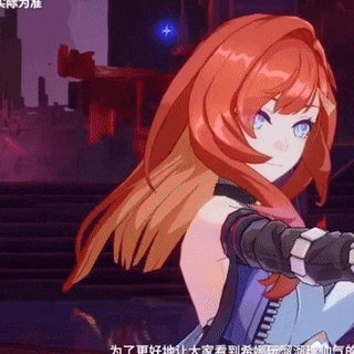 a cartoon girl with red hair and blue eyes is standing in a dark room
