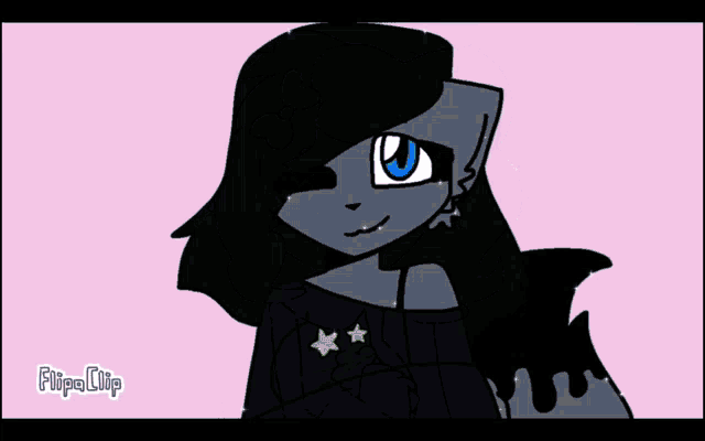 a cartoon girl with green hair and a bow on her head is smiling .