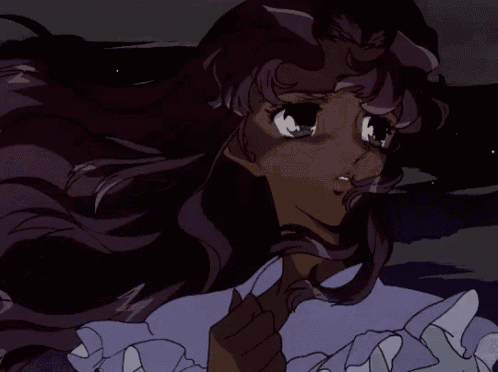 a girl with purple hair and a purple dress