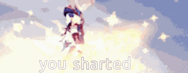 a cartoon character is flying through the air with the words " you sharted " in white letters