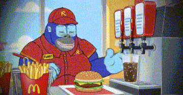 a cartoon gorilla is working at a mcdonald 's