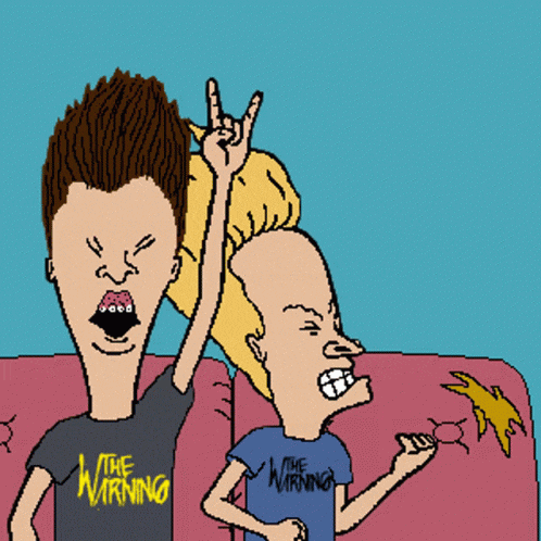 a cartoon of beavis and butthead with one wearing a shirt that says " the warning "
