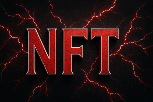 the word nft is surrounded by red lightning strikes