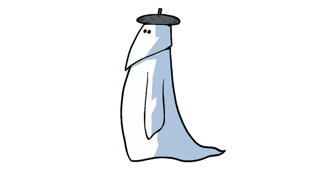 a drawing of a ghost wearing a beret