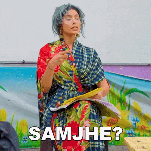 a woman in a kimono is sitting in a chair with the words samjhe written on the bottom