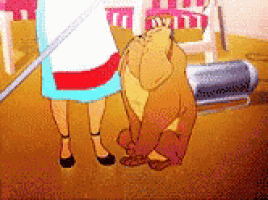 a cartoon drawing of a woman and a dog