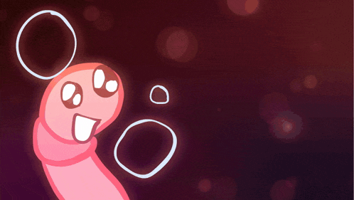 a cartoon drawing of two pink worms with circles around them
