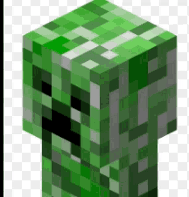 a green minecraft creeper with a black nose
