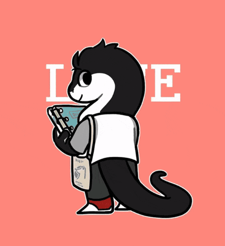 a black and white cartoon character with the letter t behind him