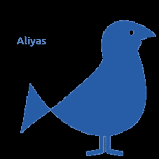 a blue bird with a fish tail and the name aliyas above it