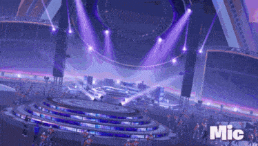 a purple stage with the word mic on it