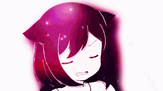 a drawing of a girl with purple hair and a cat ear