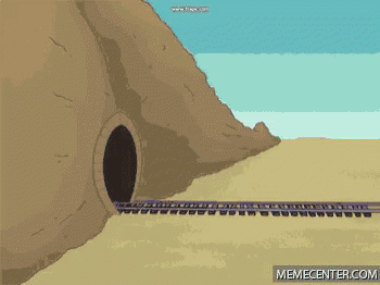 a cartoon of a train going through a tunnel with the website memecenter.com at the bottom