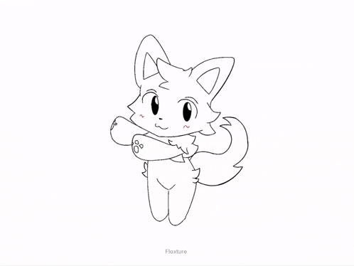 a black and white drawing of a cartoon fox
