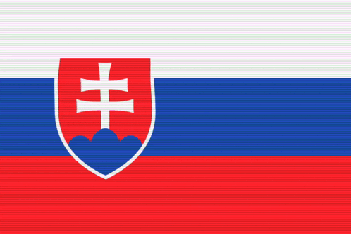 a red white and blue flag with a shield with a cross on it