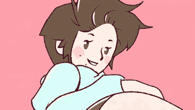 a cartoon drawing of a woman with brown hair and a blue eye