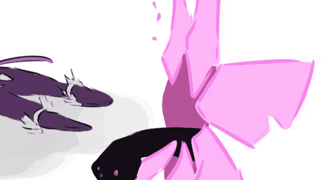 a drawing of a purple and pink flower with petals falling
