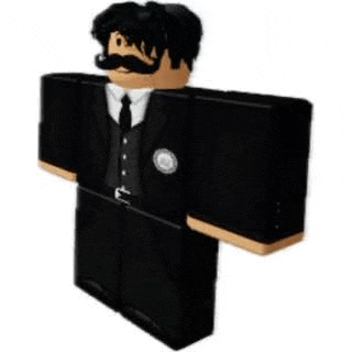 a roblox character with a mustache and a suit and tie .
