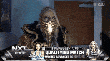 an advertisement for the iron survivor challenge qualifying match between kelani jordan and giulia