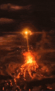 a painting of a fire coming out of a dark cave