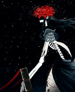 a painting of a skeleton holding a red flower in her hair