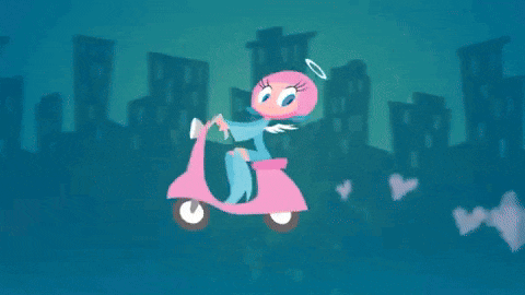 a cartoon of a woman riding a motorcycle