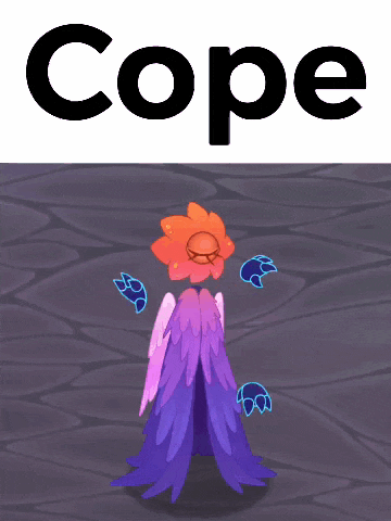 a cartoon character with wings and a flower on its head with the word cope above it