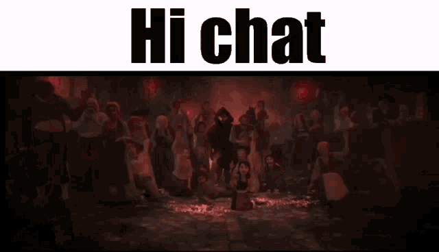 a picture of a wolf with red eyes and the words hi chat
