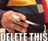 a person is holding a stack of money in their hand with the words delete this above them