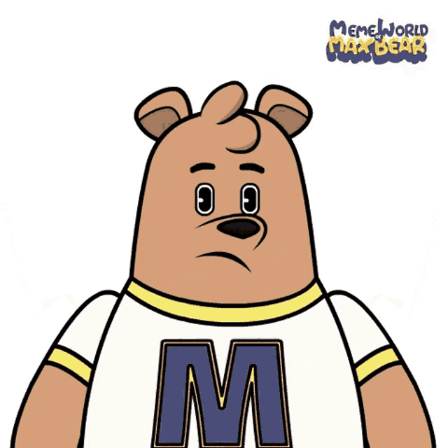 a cartoon of a bear wearing a shirt that says m on it