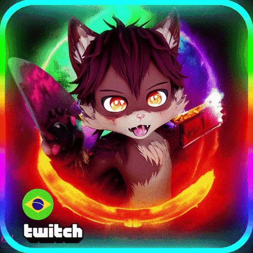 a picture of a cat with a rainbow background and the word twitch