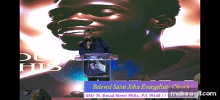 a man is giving a speech at the beloved saint john evangelistic church in philadelphia pa