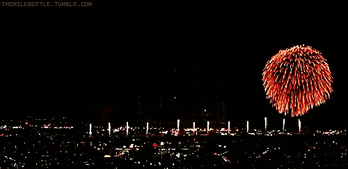 a fireworks display is displayed on the milkbottle tumblr.com