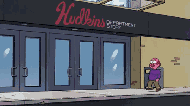 a cartoon drawing of a department store called hillkins