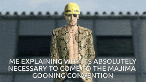 a man wearing a hard hat and a snakeskin jacket is explaining why it is absolutely necessary