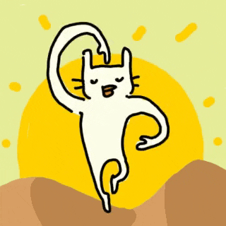 a cartoon drawing of a cat standing on a hill .