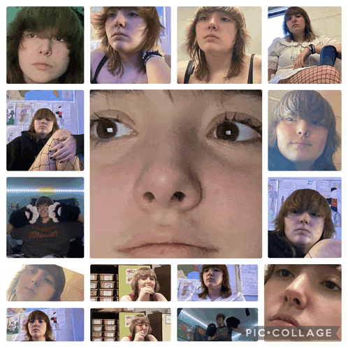 a collage of images of a girl 's face with the words pic collage at the bottom