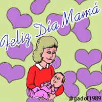a cartoon of a woman holding a baby with the words feliz dia mama written on the bottom