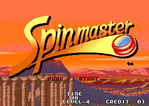 a video game called spinmaster has a sunset in the background