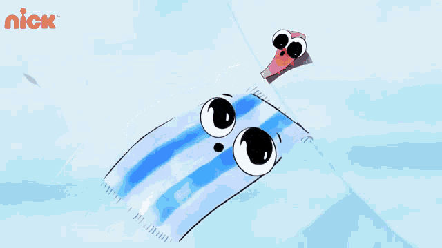 an advertisement for nick shows a cartoon character floating on a towel