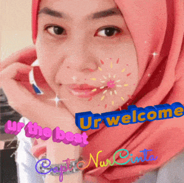 a woman wearing a pink hijab with the words ur welcome on the bottom