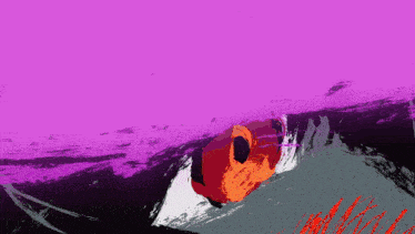 a drawing of a girl with red eyes and a purple line behind her