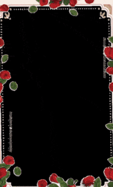 a woman is surrounded by red roses and leaves