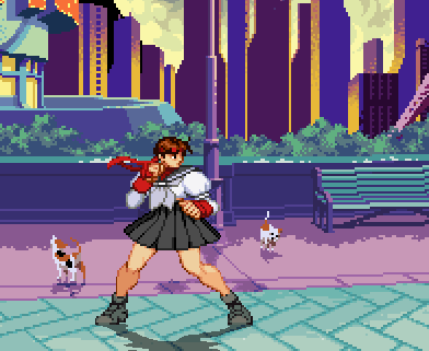 a pixel art drawing of a girl with a dog