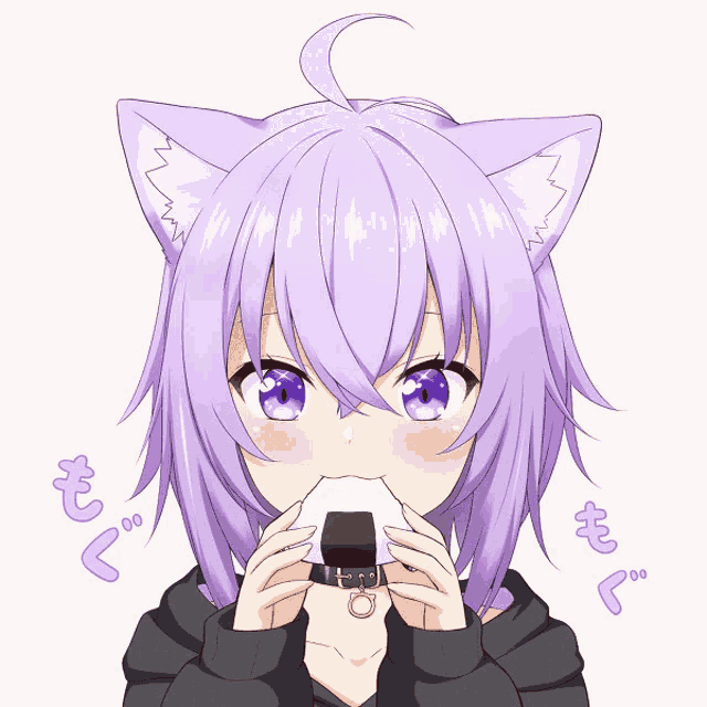 Cute Girl Eating Onigiri GIF - Cute Girl Eating Onigiri Neko Ears GIFs