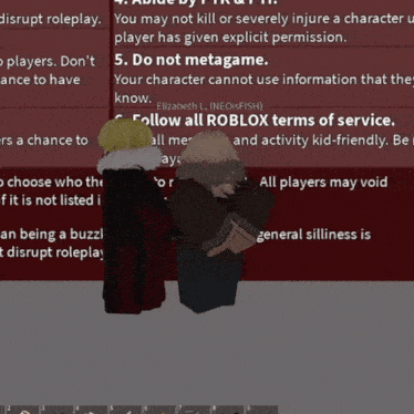 a screenshot of a roblox game shows two characters talking to each other